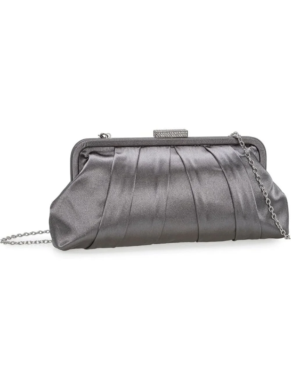 👜 Women's Pewter Classic Pleated Satin Clutch Bag Diamante Embellished Clutch